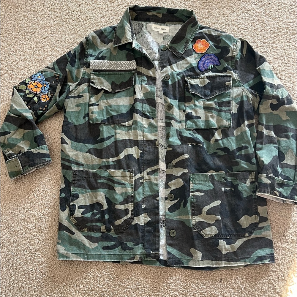 Dance & Marvel Camouflage Jacket with Floral Accents